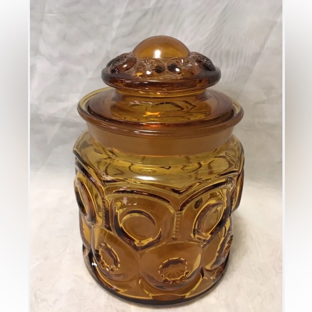 VINTAGE SUPER CUTE-  LE moon and stars amber glass canister.